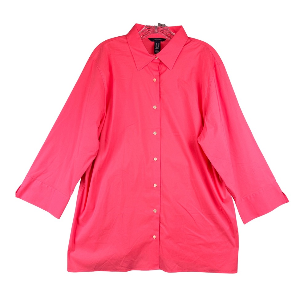 Lands End Womens Pink Button Down Shirt Stretch Cotton Blend Size 20 Tall
